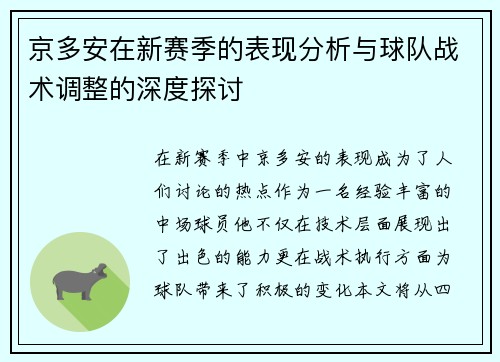 京多安在新赛季的表现分析与球队战术调整的深度探讨