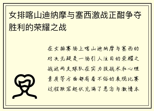 女排喀山迪纳摩与塞西激战正酣争夺胜利的荣耀之战